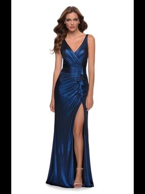 LA FEMME 29759 Metallic Blue Sublime floor length Dress size 6